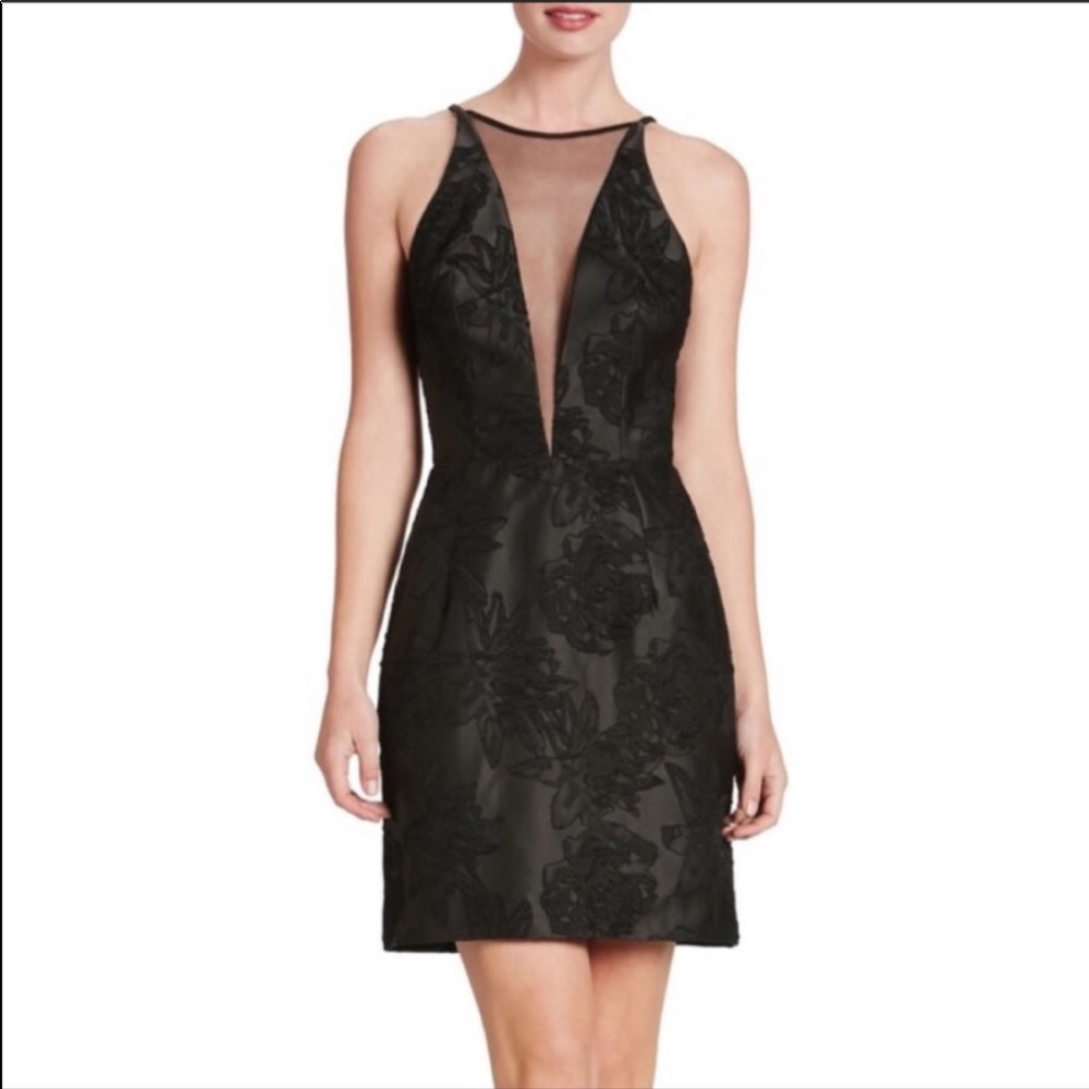 NWT Dress the Population deep V neckline sheer sexy flattering cocktail dress